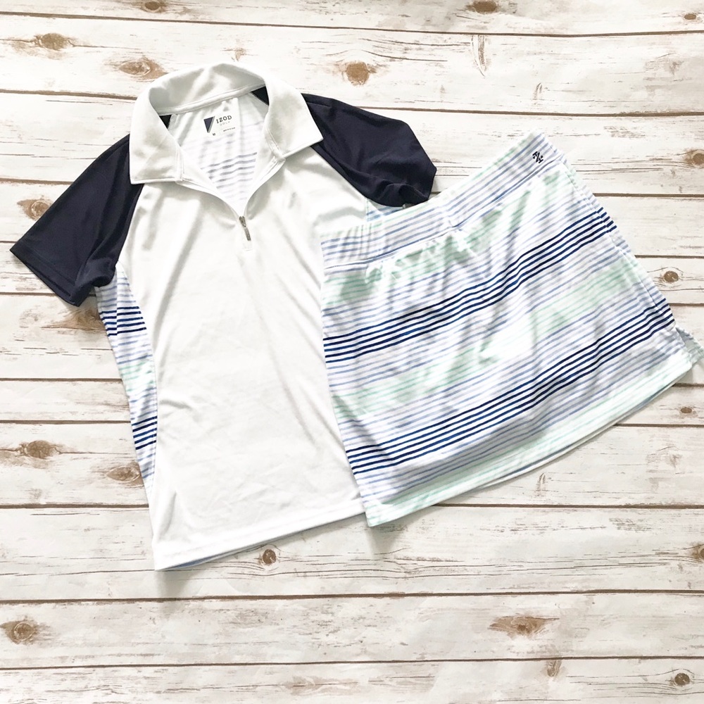 IZOD Women’s Golf Outfit Top skirt white blue